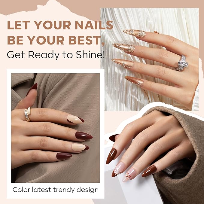 modelones Brown Nail Polish Set 6 Colors, Fall Winter Nude Silver Glitter Nail Polish Skin Tone Collection Quick Dry Mini Manicure DIY Nail Art Salon Home Gifts For Women Girl