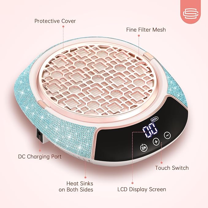 Cordless Nail Dust Collector,Portable Dust Collector Nail Tech with LED Display,Rechargeable Dust Suction Machine with Reusable Fillter for Acrylic Gel Polish,Salon & Home