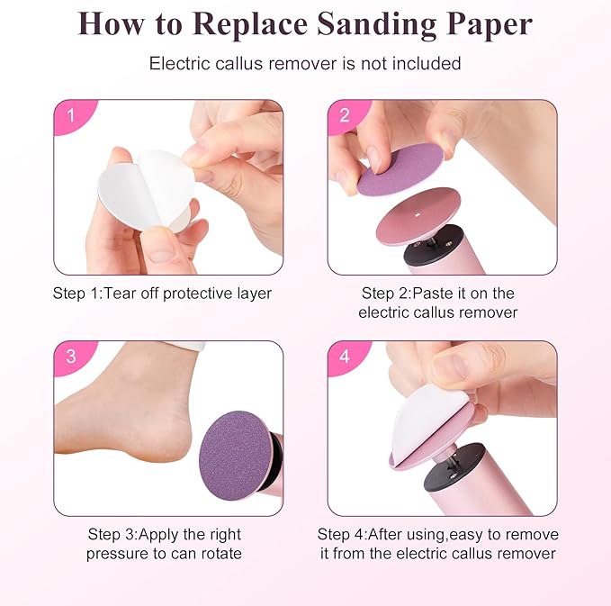60pcs Replaceable Sanding Paper, Replacement Sandpaper Refill Discs for Electric Foot File Callus Remover (Replaceable Sanding Paper Purple)