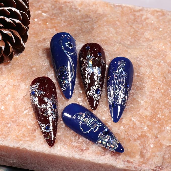 9 Sheets Merry Christmas Nail Art Stickers Decals Self-Adhesive Holiday Snowflakes Laser Silver Snowman Bell Nail Supplies Nail Art Design Decoration Accessories