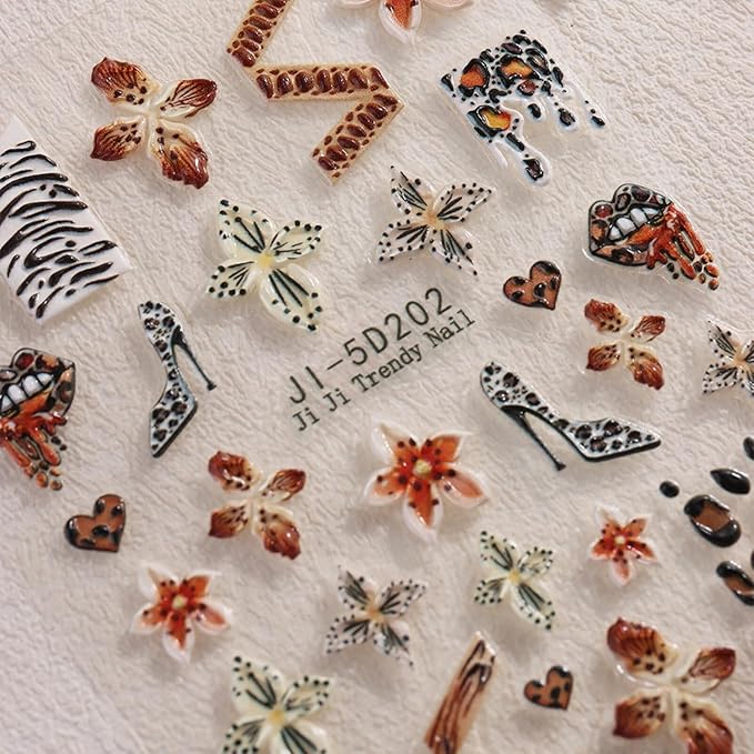 Fall Stickers para Uñas Nail Stickers Self-Adhesive Sticker para Uñas Leopard Print 3D Flower Floral Nail Stickers Art Design Accessories Hight Quality 2 Sheets