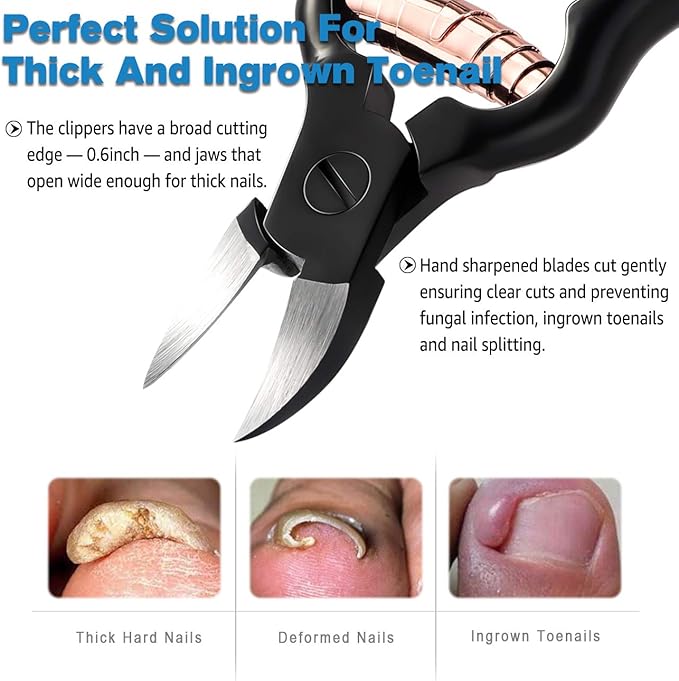 FERYES Precision Toenail Clippers for Thick or Ingrown Toenails - Secure and Stylish Design Thick Nail Clipper - W/Leather Case