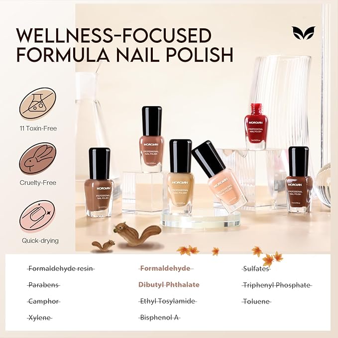 Morovan Brown Nail Polish Set: Fall Nude Dark Chocolate Nail Polish Kit Regular Air Quick Dry Autumn Fingernail Polish Pack for Women Nail Art Design Gift Holiday Party