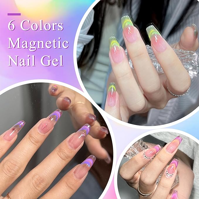 MEET ACROSS Glass Cat Eye Gel Polish Set 9D Galaxy Magnetic Cat Eye Gel Nail Polish Set Neon Colorful Magnetic Nail Polish with Magnet Cateye Gel Polish Kit for Home DIY Manicure Varnish Art Design
