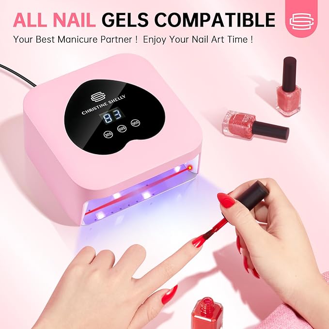 UV Nail Lamp, CHRISTINE SHELLY UV Light for Gel Nails, 48W Plug-in Mini Nail Lamp Nail Dryer with Touch Control Auto Sensor and 3 Timer Settings Nail Light Curing Lamp, Home Salon Nail Art Tools,Pink