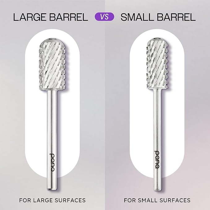 PANA 3/32" Large Smooth Round Top Safety Carbide Nail Drill Bit for Gel Polish & Acrylic Removal Nail Salon Manicure Pedicure Electric File Tools (Large Barrel - Silver, 2X Coarse)