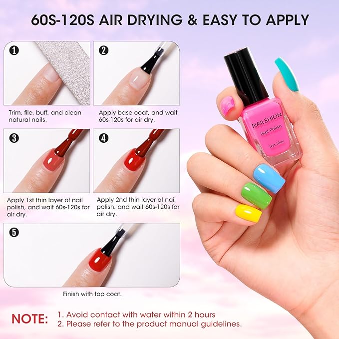 Nail Polish 16 Colors Rainbow Air Dry Regular Nail Polish Set with Base Top Coat & Remover Pads| White Red Classic French Fingernail Polishes Non-gel Bulk Gift for Nail Art Lovers