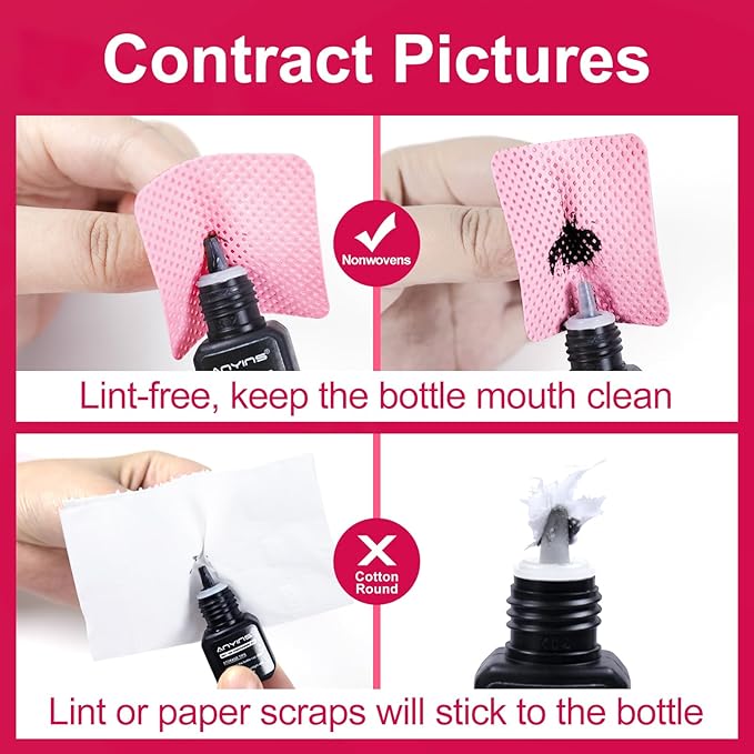Lint Free Nail Wipes, 1200PCS Pink Lint Free Wipes Non-woven Fabric Gel Polish Remover Super Absorbent Soft Nail Polish Remover for Nail Salon, Home DIY