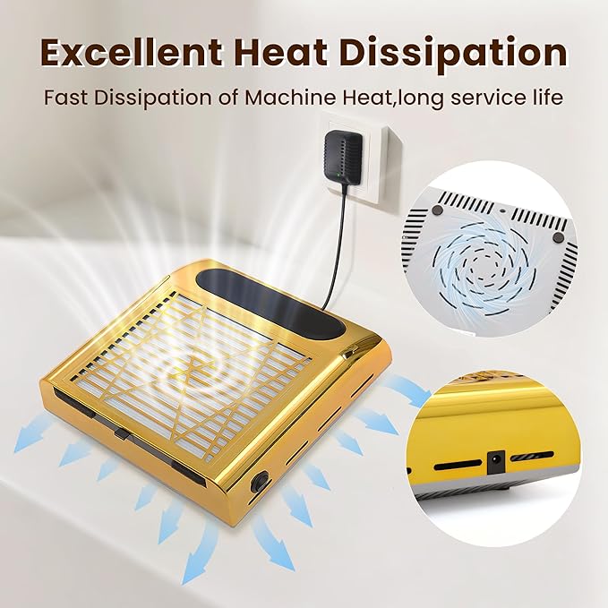 80W Portable Nail Dust Collector with One-Touch Operation - Reusable Filter, Compact Vacuum Fan for Acrylic/Gel Nails, Salon & Home Use