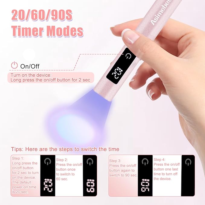 UV Light for Gel Nails, Mini UV Nail Lamp Hand held with Stand, Portable Small Nail Dryer Light for Gel Polish with 3 Timers, Rechargeable Cordless UV Light Nail for Fast Curing, Rose