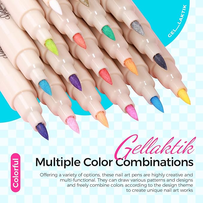 12 Colors Nail Art Pens Set, 3D Nail Polish Pens 0.7mm, Quick-Drying&Waterproof Acrylic Paint Markers, Dotting Liner for DIY Nail Design, Home & Salon Manicure Tools, Ideal for Christmas, Halloween