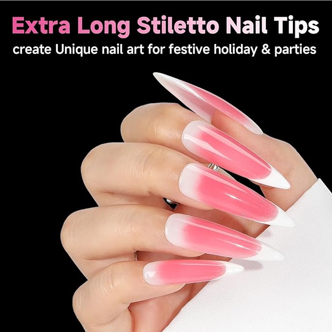 UNA GELLA Halloween XXL Stiletto Nail Tips, 312pcs Pre-Shape Extra Long Stiletto Nails Tips Pre Etched Full Cover No Need File Clear Fake Nails for Party DIY Art Salon 12 Sizes
