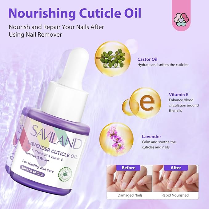 SAVILAND Expert Nail Polish Remover Kit: Gel Polish Remover Effective Removal Gel Polish Remover for Nails with Cuticle Oil 10 Pcs Nail Clips for Gel Removal Expert Level Home Salon Use 250 ML
