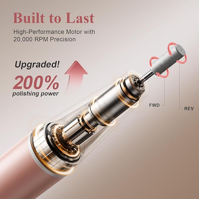 Cordless Nail Drill Kit - 9 Speed Wireless Electric Nail File with LED Display, Portable Nail Drill Machine for Acrylic Gel Nails, Rechargeable 20000RPM Hand Feet Grind Trim Tool for Women Men Baby