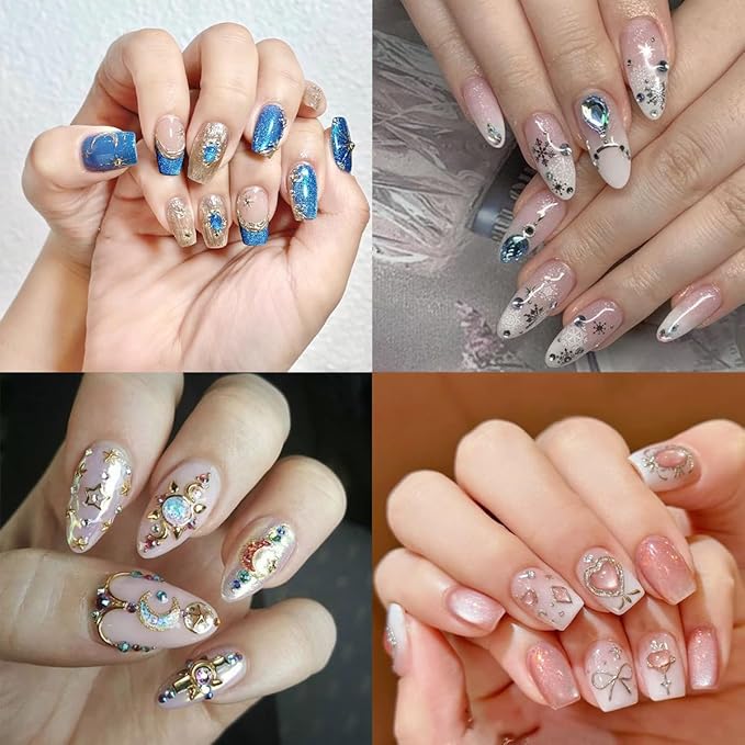 Retro Sun Moon Star Nail Art Stickers Baroque Style Nail Design Nail Decals 5D Embossed Self-Adhesive Butterfly Nail Stickers Red Blue Heart Bow Nail Decoration Supplies for Women DIY Manicure -3Pcs