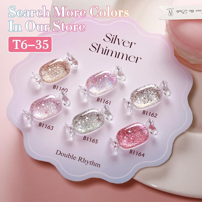Double Rhythm 0.5Oz Glitter Gel Polish Shimmer Reflective Color for Nail Art Salon DIY Soak Off 15ml Nail Lamp Gel Polish at Home (Pastel Rose-B1164)