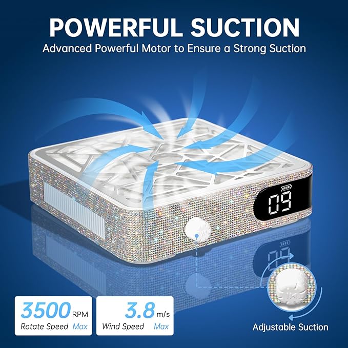 Nail Dust Collector, Powerful Vacuum Fan Vent Dust Collector Extractor Dust Suction Machine for Acrylic Nails Polishing, Nail Salon&Home, AB Diamond