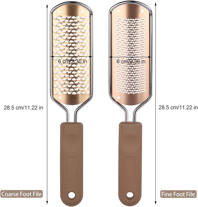 2 Pack Foot File & Rasp Callus Remover - Stainless Steel Coarse & Fine Scraper for Dry/Wet Feet, Professional Dead Skin Scrubber & Cracked Heel Care