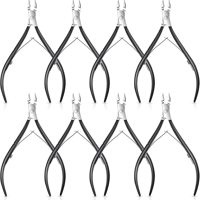 8 Pieces Cuticle Trimmer Stainless Steel Cuticle Nippers Pointed Blade Dead Skin Cutter Clipper Remover Scissors Manicure Tools for Fingernails and Toenails(Black)