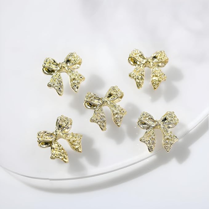 36 Pcs Bow Nail Art Charms 3D Alloy Bow Nail Charms Silver Gold Nail Rhinestones for DIY Acrylic Nails Metal Nail Gems for Women and Girls