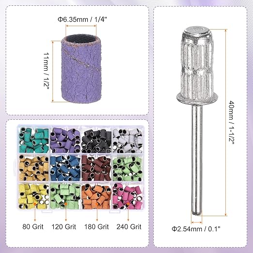 HARFINGTON 360pcs Small Sanding Bands 80/120/180/240 Grit for Nail Drill Bits Mini Sanding Band for Nails Gel Manicures Colorful