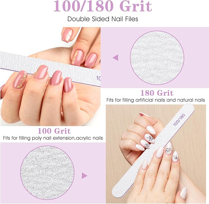 200 Pcs Nail Files 100/180 Grit Double Sides Emery Boards Reusable Nail Files for Acrylic Nails Professional Manicure Tools for Natural Nails Acrylic Nails Home and Salon Supplies (Oval)