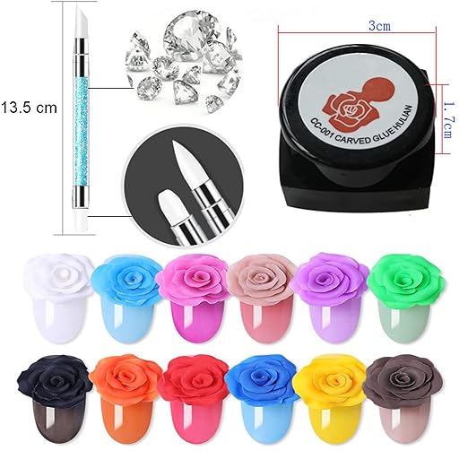 14 Colors Sculpture Painting Nail Gel Set, 3D Nail Carved Gel Sculpture Creative DIY Decoration Painting Glue Soak Off UV, with 1 Carved Painting Pen (14PCS)