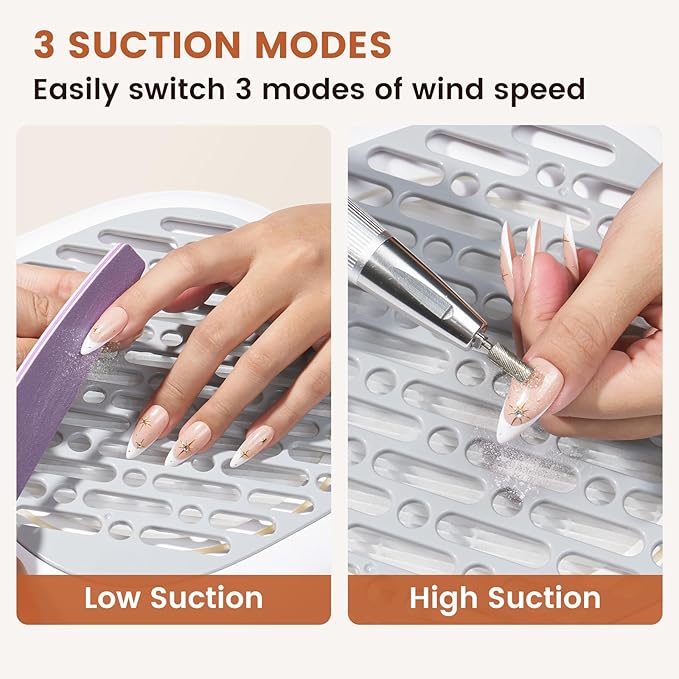 Nail Dust Collector for Nail Tech - 13000RPM Nail Vacuum Dust Collector with 360° Fexible Tube & Reusable Filter - Manicure Dust Cleaner for Acrylic Nail Salon, Home DIY & Crafts