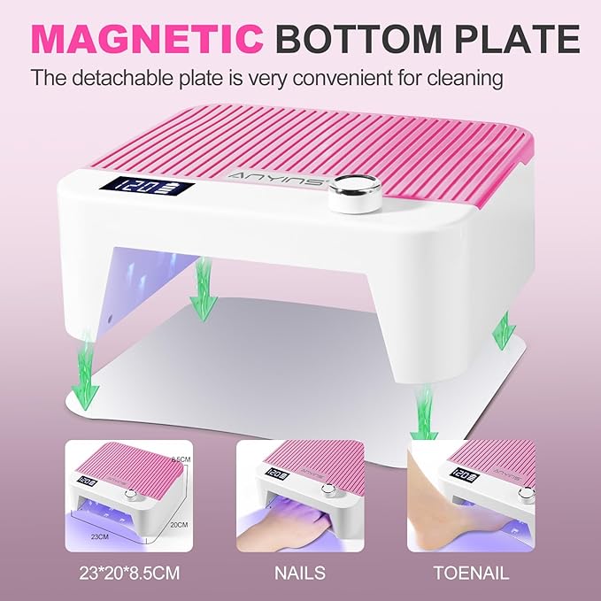 UV Nail Lamp 120W, Professional UV LED Lamp for Gel Nails Long-Lasting 30Pcs Beads Cordless Gel Nail Light, Fast Curing Nail Dryer with Knob for Home Salon DIY Pink