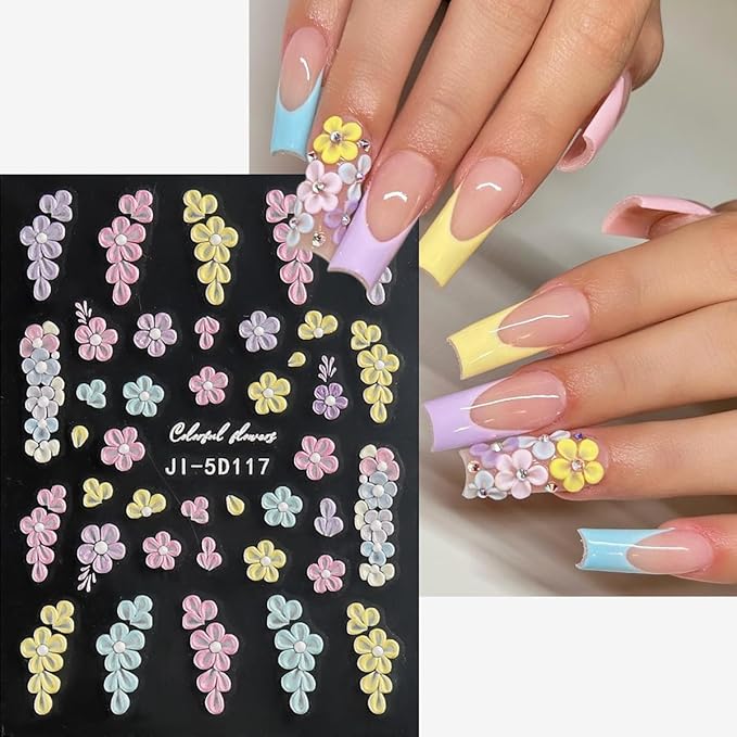 Ladybugs Nail Stickers Bees Ants Snails Daisy 5D Embossed Flowers Nail Stickers Cute Cartoon Insects Animals Nail Decals Ladybird Stickers for Nail Art Butterfly Nail Charms Nail Decoration