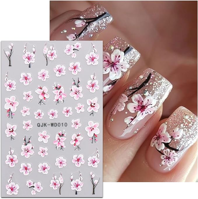 JMEOWIO 6 Sheets Flower Nail Art Stickers Decals Self-Adhesive Spring Summer Floral Nail Supplies Nail Art Design Decoration Accessories