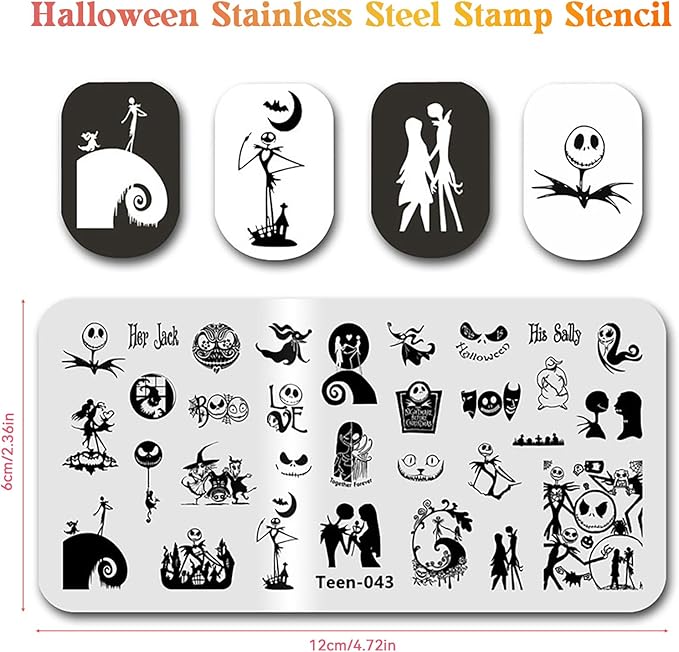 Halloween Nail Stamping Plate Spooky Holiday Nails Stamping Kit Skull Ghost Theme Nail Art Design Plate for Women Girls DIY Home Salon Use