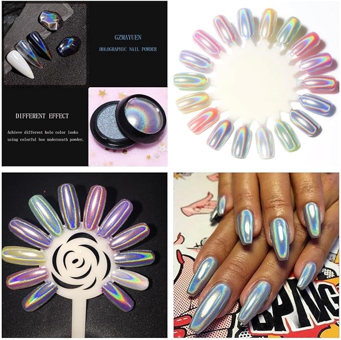 Unicorn Chrome Nail Powder and Holographic Nail Powder Nail Chrome Powder Set, Mermaid Aurora Chrome Nail Powder White Mermaid Chrome Pearl Nail Powder