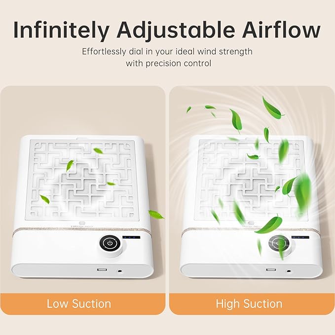 Nail Dust Collector, Bling Diamond Cordless Rechargeable 5000RPM Vacuum Nail Tech Fan Extractor, 12000mAh Professional Nail Duster Suction, Low Noise, Salon&Home