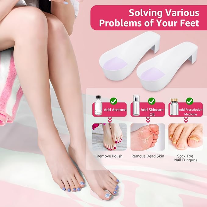 Toe Nail Soaking Bowl Acetone Proof: 1Pair Soak Off Dip Powder Gel Polish Remover - Manicure Bowl for Toenails Soaking with Cuticle Pusher, Cuticle Peeler, Nail File Buffer (White)