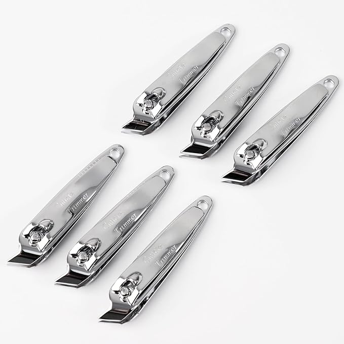 uxcell 6 PCS Sharp Nail Clippers Set, Metal Slanted Edge Toenail Clippers, Silver Tone Fingernail Clipper, Manicure Tool Pedicure Nail Clipper Cutter for Men Women Nail Cleaner