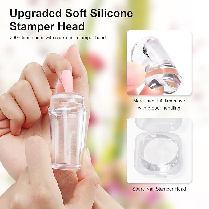14PCS Nail Art Stamper Clear Silicone Nails Stamping Jelly with Scraper Transparent Visible Body DIY Manicure Nail Art Tool P