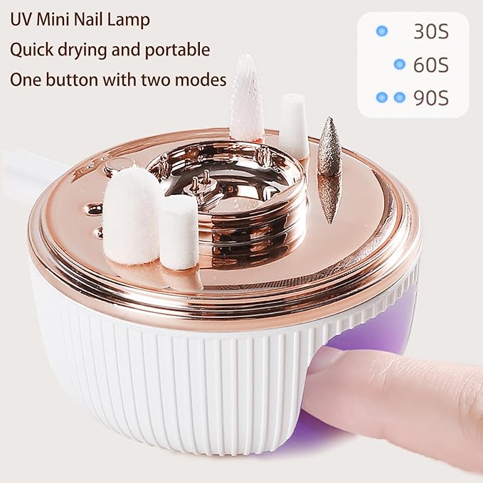 Portable Nail Drill Electric Nail File with UV LED Nail Lamp, 12 Drills and Rechargeable Base, 5 Speeds Hand Foot Care Tool for Grind Trim Polish