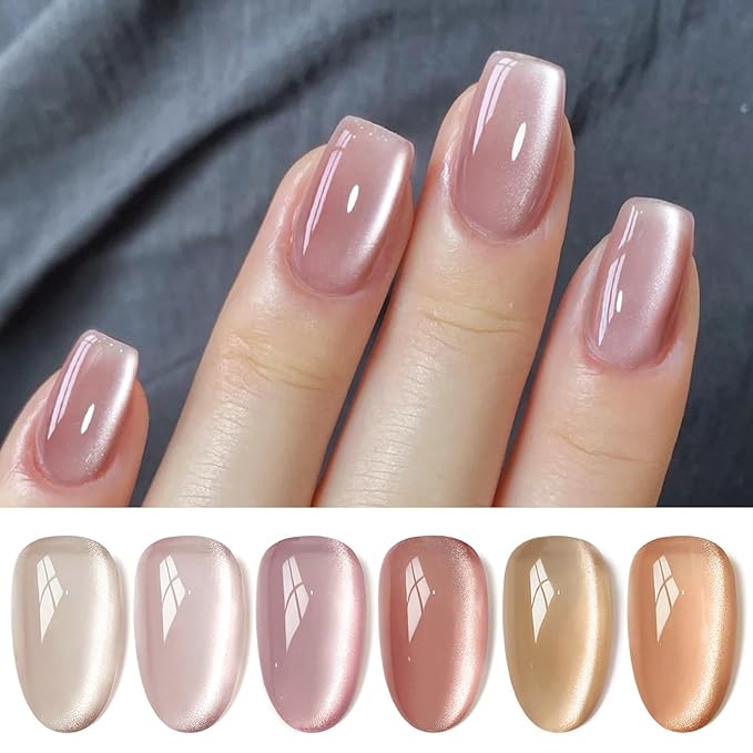 Born Pretty Cat Magnetic Eye Gel Nail Polish Cat Magnetic Shimmer Glitter Holographic Nail Polish Autumn Winter Moonlight Nude Brown Pink Purple 7ML 6PCS