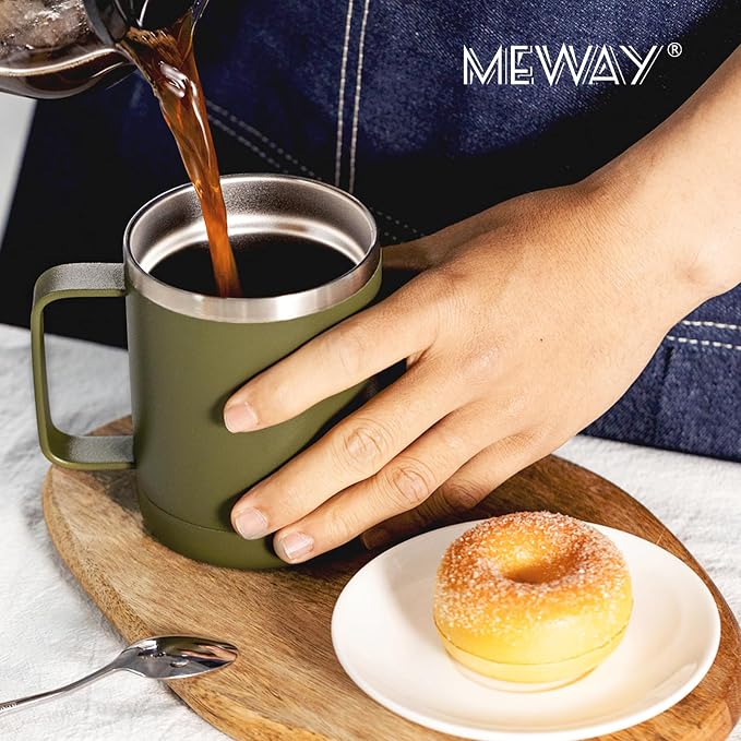 MEWAY 12oz Coffee Mug With Handle and Sliding Lid, Stainless Steel Travel - Image 6