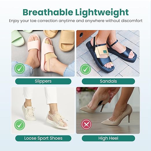 Welnove Bunion Corrector - Orthopedic Bunion Splint - Big Toe Separator Pain Relief - Bunion Correction Toe Straightener with Non-slip Strap, Day Night Support (Beige, 2 Count) - With 2 Gel Separators