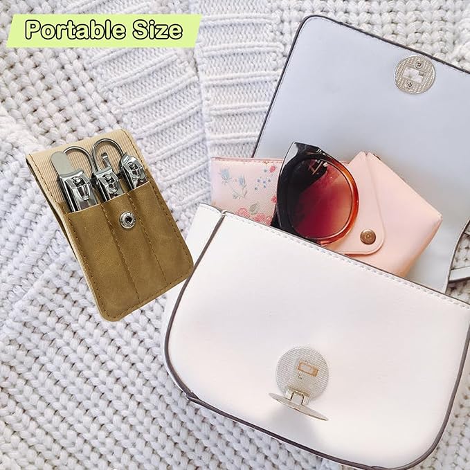 Nail Clippers Set, 6 Pcs Toenail Clippers Stainless Steel Fingernail Clippers Manicure Set with Leather Case, Idea Gift for Men Women Mom Dad Christmas Birthday, Khaki