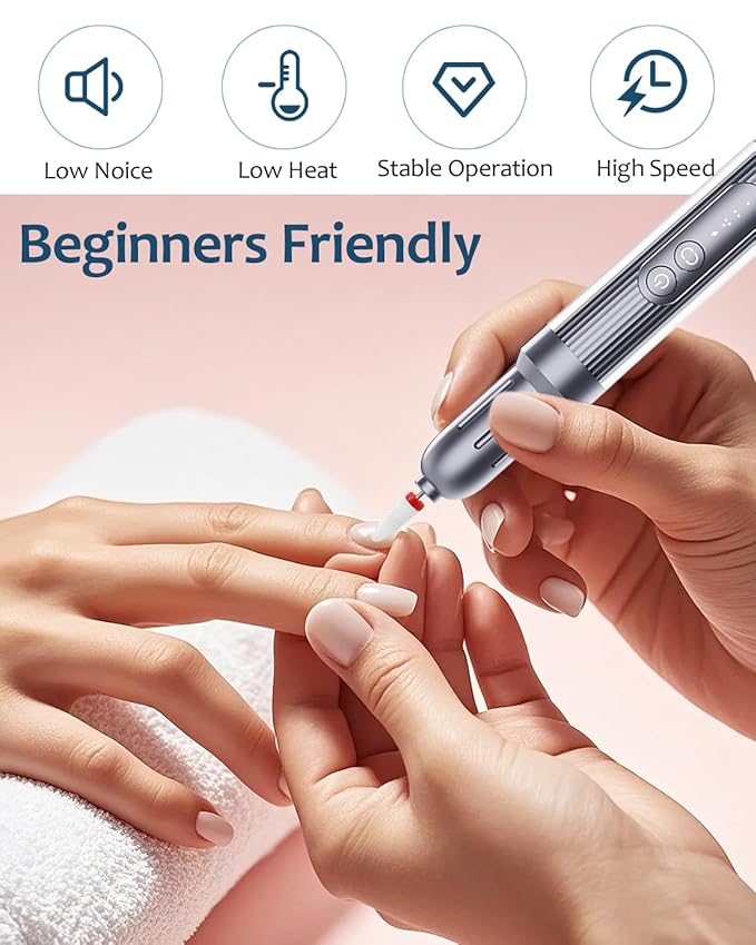 Electric Nail File Drill Machine - Professional Nail Drill for Acrylic Gel Nail Polish Cuticle Removing - 18000RPM Cordless Efile Grinder with Bits for Thick Toenail Filer 6 Speeds Manicure Salon Home