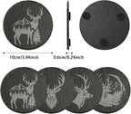 4Pcs Slate Coasters with Deer Pattern, Round 3.94 inch Cup Mats - Image 7