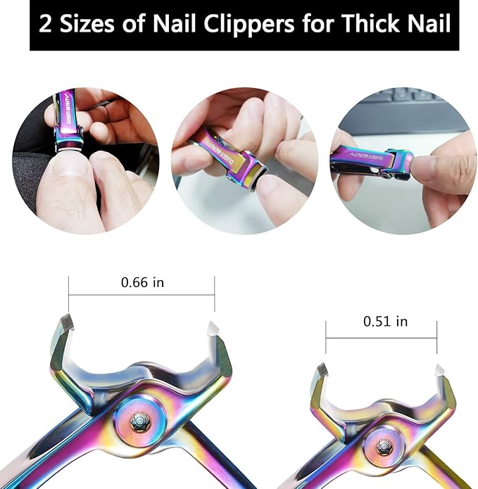 Nail Clippers for Thick Nails, Extra Wide Jaw Opening Nail Cutter for Thick Toenails, Stainless Steel Finger & Toe Nail Clipper with Nail File 3 Pcs Set for Seniors & Adult & Men & Women