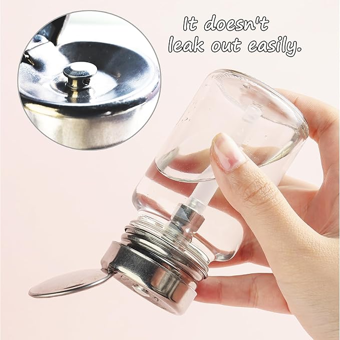 Clear Nail Polish Remover - 120ml Glass Metal Push Down Pump Dispenser - 200pcs Lint Free Nail Wipes - Alcohol Eye Makeup Remover