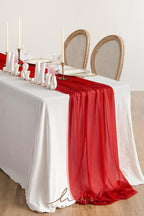 Ling's Moment 14Ft Red Table Runner, Wedding Sheer Chiffon Table Runners | - Image 2