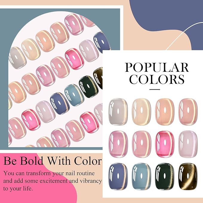 MEET ACROSS 12PCS Gel Nail Polish Set, 12 Colors Gel Nail Kit Art Design Soak Off UV LED,Nail Art Design Gifts for Women (SET-7, 12PCS)