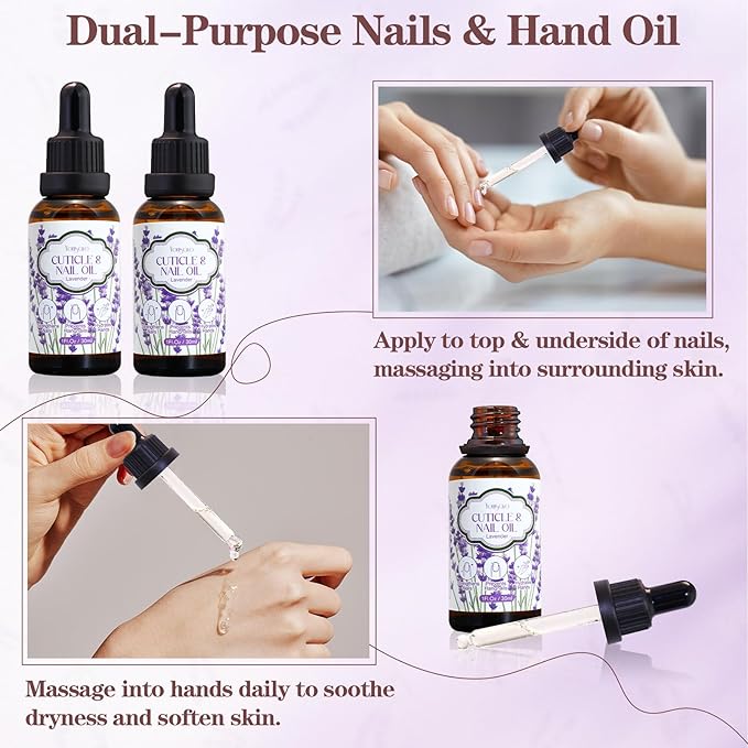 3 Pack Lavender Cuticle Oil, Nail & Hand Moisturizer for Dry Cuticles & Stronger Nails