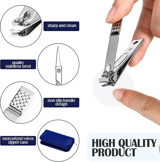 Coume 24 Sets Manicure Set Bulk Rad Tech 8 in 1 Nail Clippers Kit Luxurious Travel Case Stainless Steel Nails Care Tool Office Gift for Coworker Nurse Practitioner Week Christmas(Blue Series)